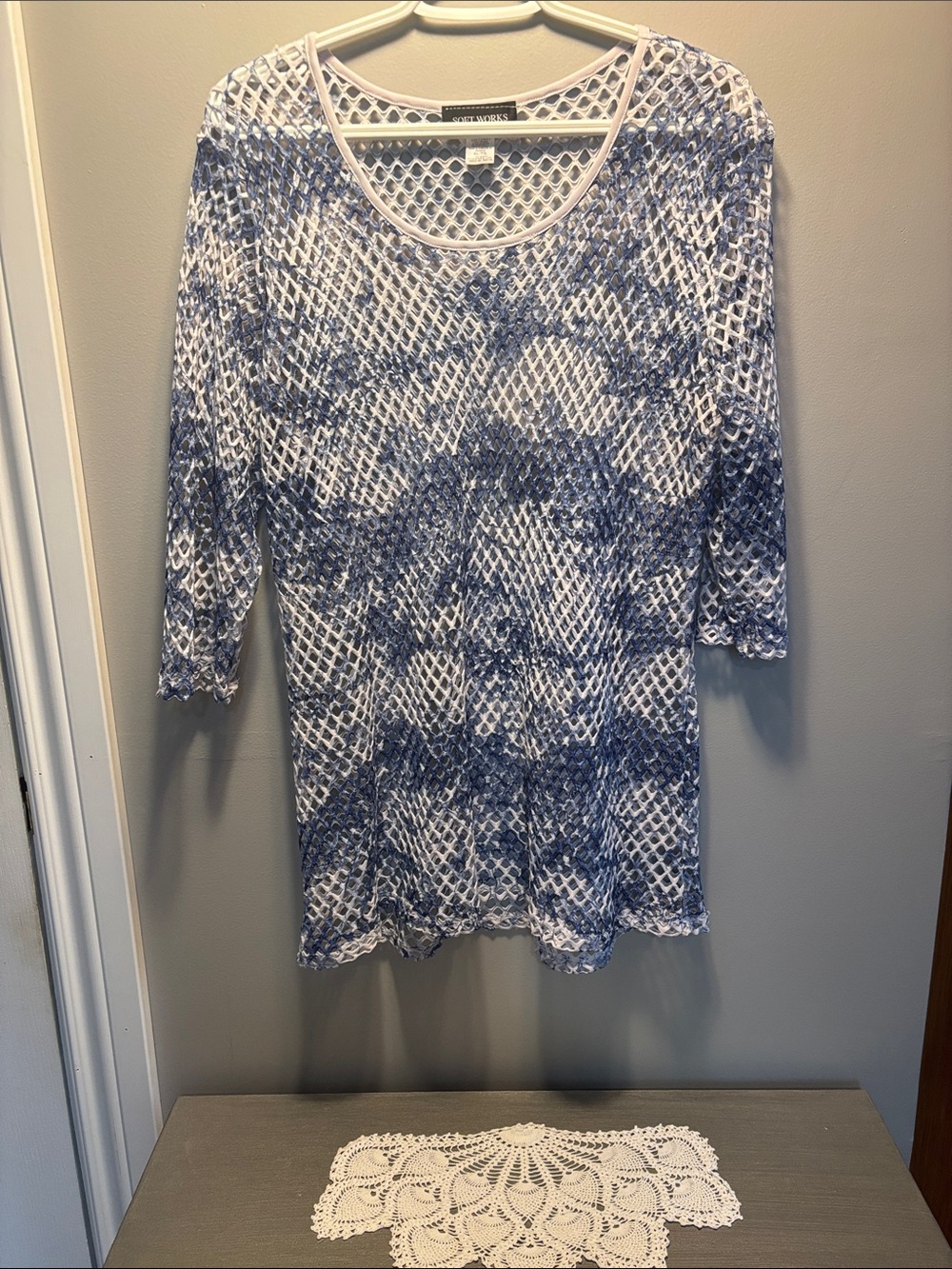 Tunic crochet 3/4 sleeve crew neck top